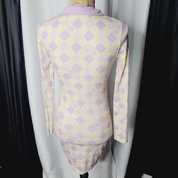 Retro Mod 60s Style Pastel Purple Diamond Print Collared Go-go Girls Dress - Picture 4 of 12
